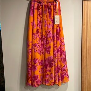 Vibrant Orange and Pink Floral Skirt